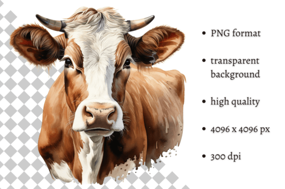 Download Watercolor Cow PNG Illustration - Premium Bundle