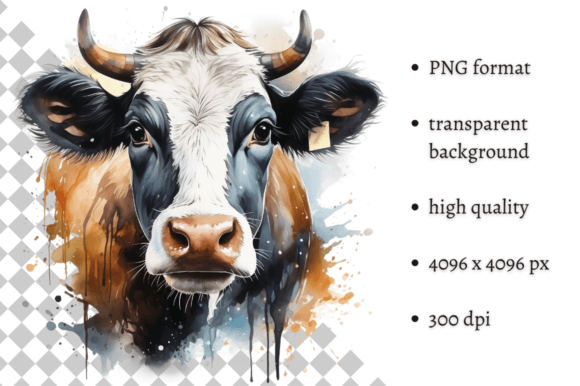 Download Watercolor Cow PNG Illustration - Premium Bundle